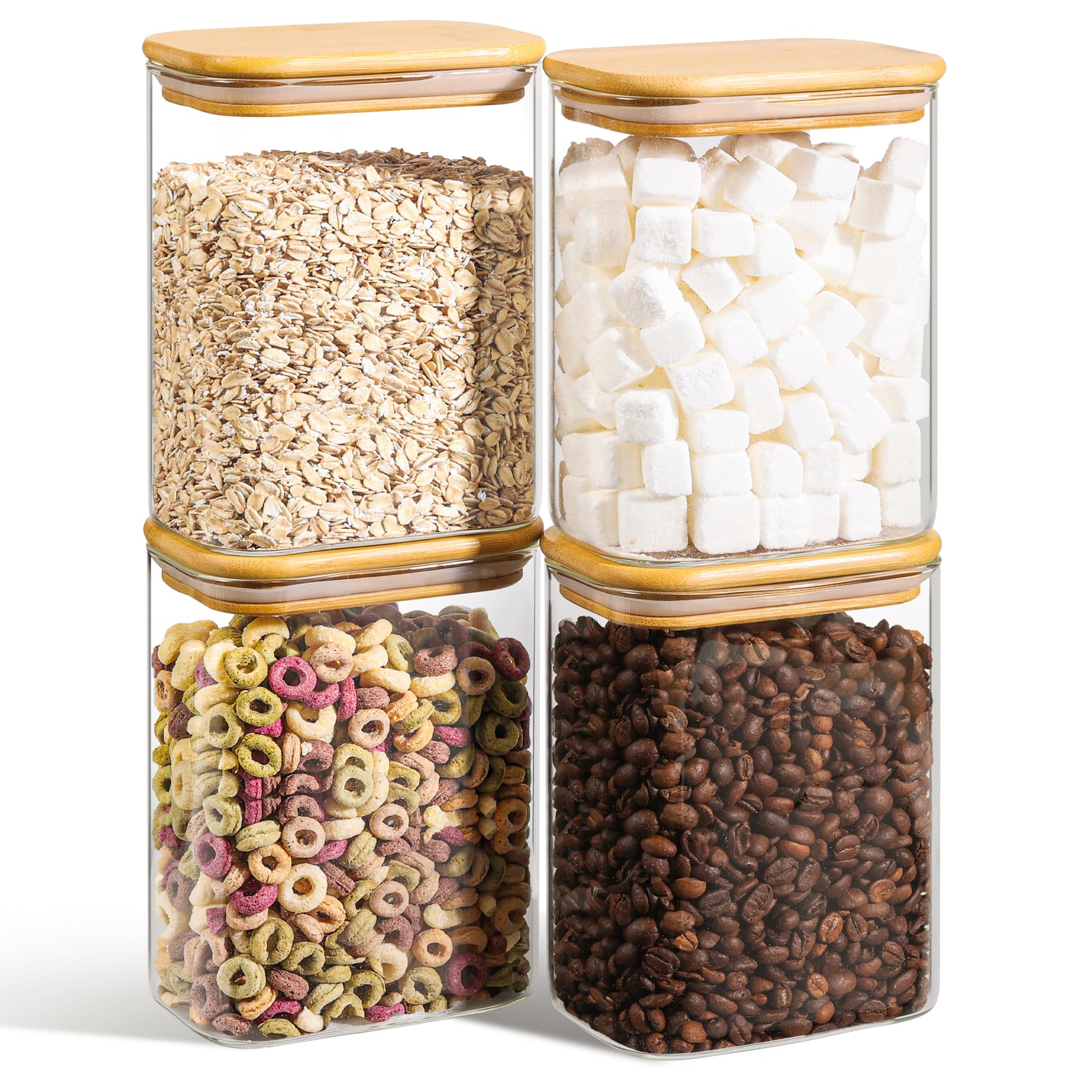 ComSaf rectangle glass storage container with lids for organized pantry use.