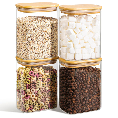 ComSaf rectangle glass storage container with lids for organized pantry use.