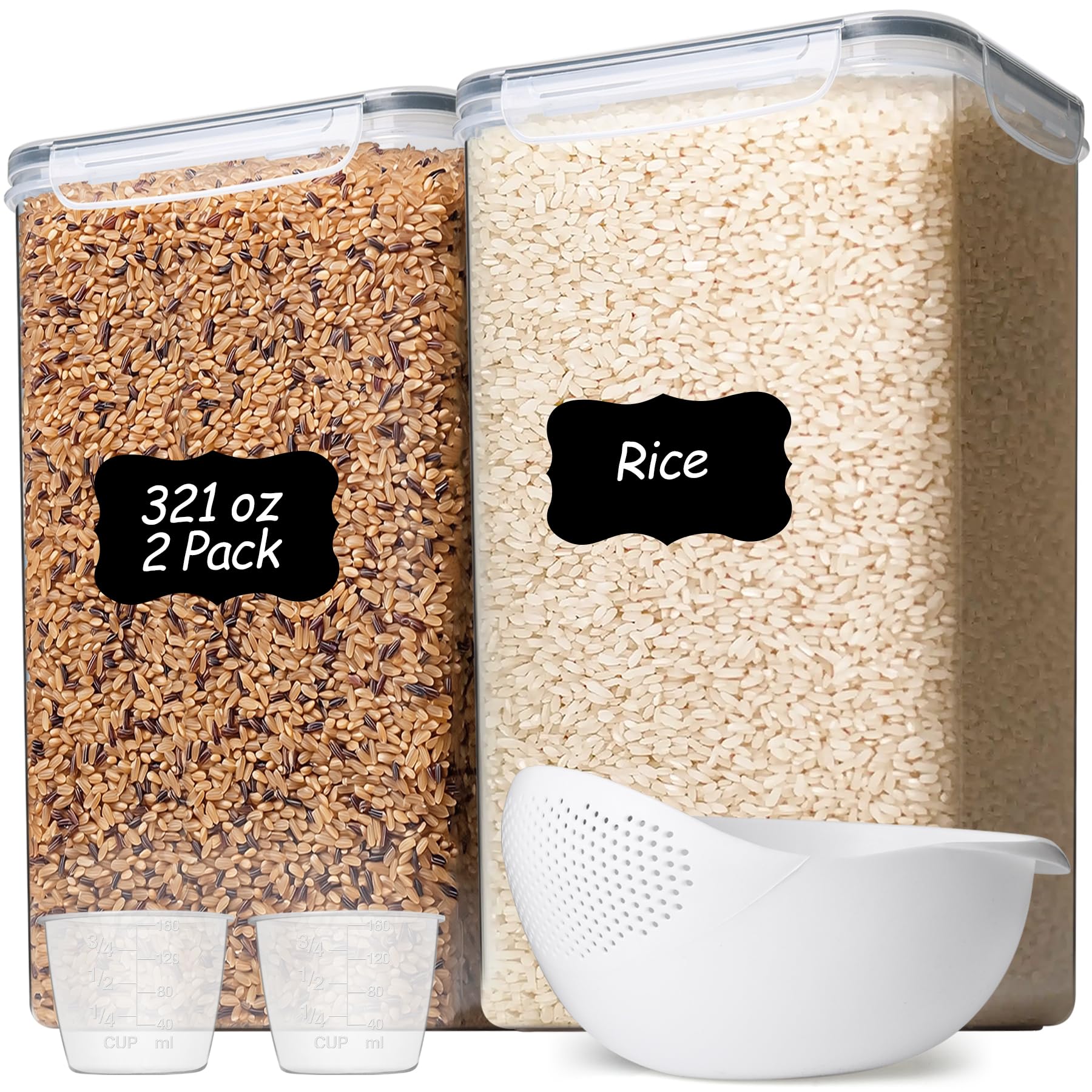 ComSaf rice container set with secure lid clips keeps rice fresh.