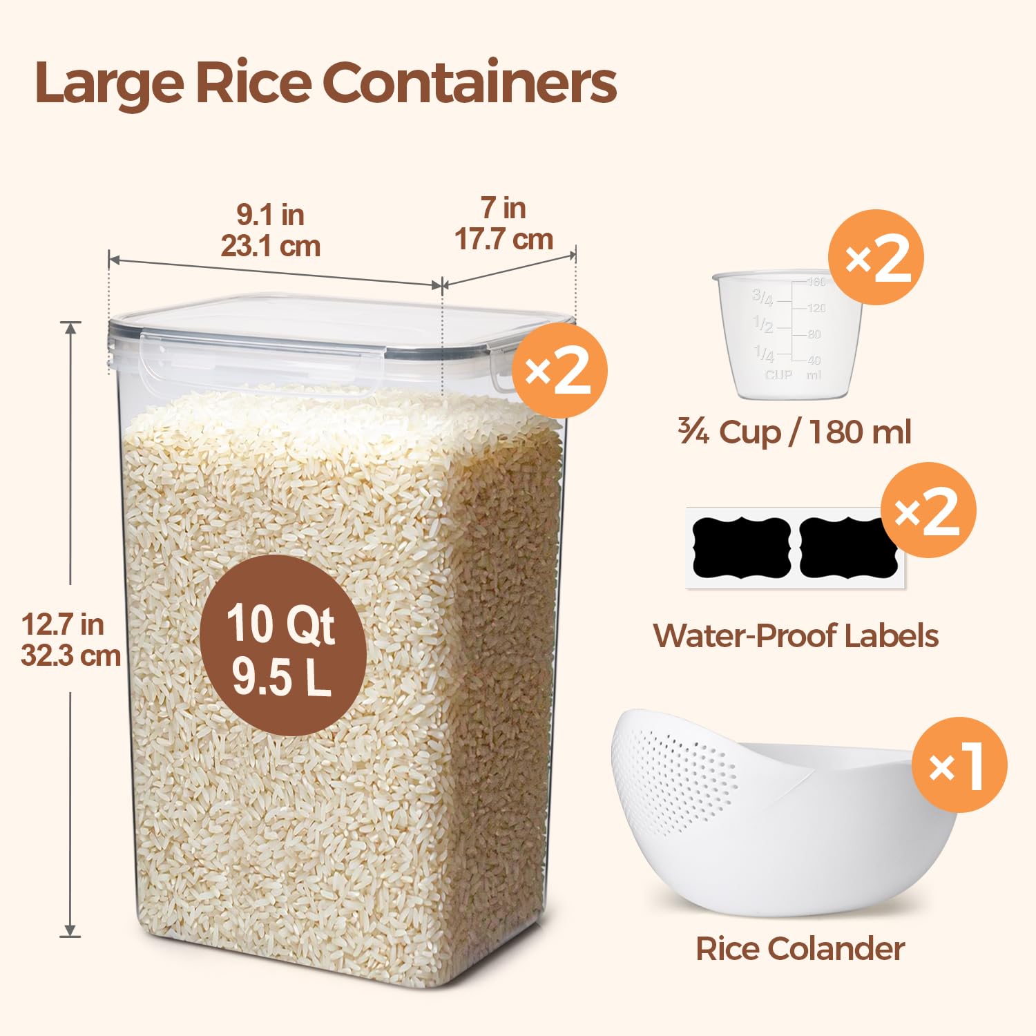 ComSaf rice container set with silicone gasket seals out moisture for longer storage.