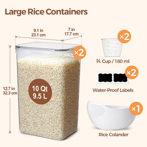 ComSaf rice container set with silicone gasket seals out moisture for longer storage.
