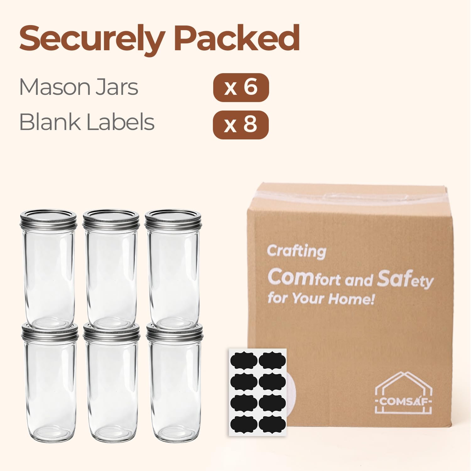 ComSaf bundle of six jars with waterproof labels for organization