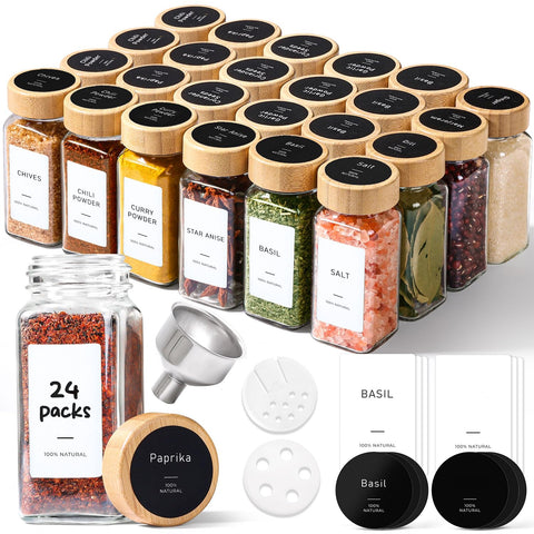 ComSaf spice jars 4oz set neatly arranged on a shelf for easy access