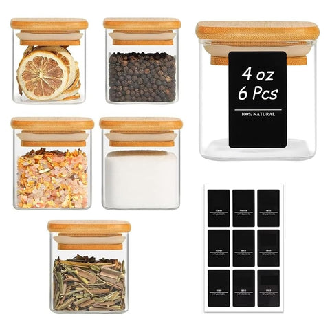 ComSaf spice jars with labels 4 oz in a six-pack for organized seasoning prep.