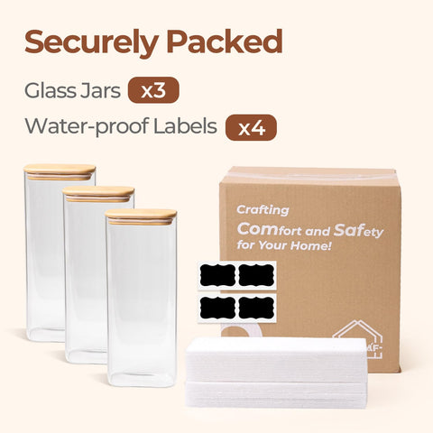 ComSaf square jars offer see-through design for easy inventory in small spaces.