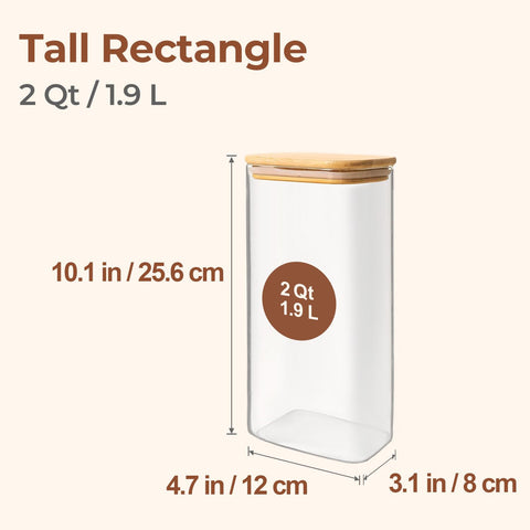 ComSaf square glass jar with wood lid showing airtight design for cereals and snacks.