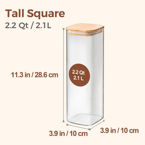 ComSaf square pantry container in clear glass helps organized storage at a glance