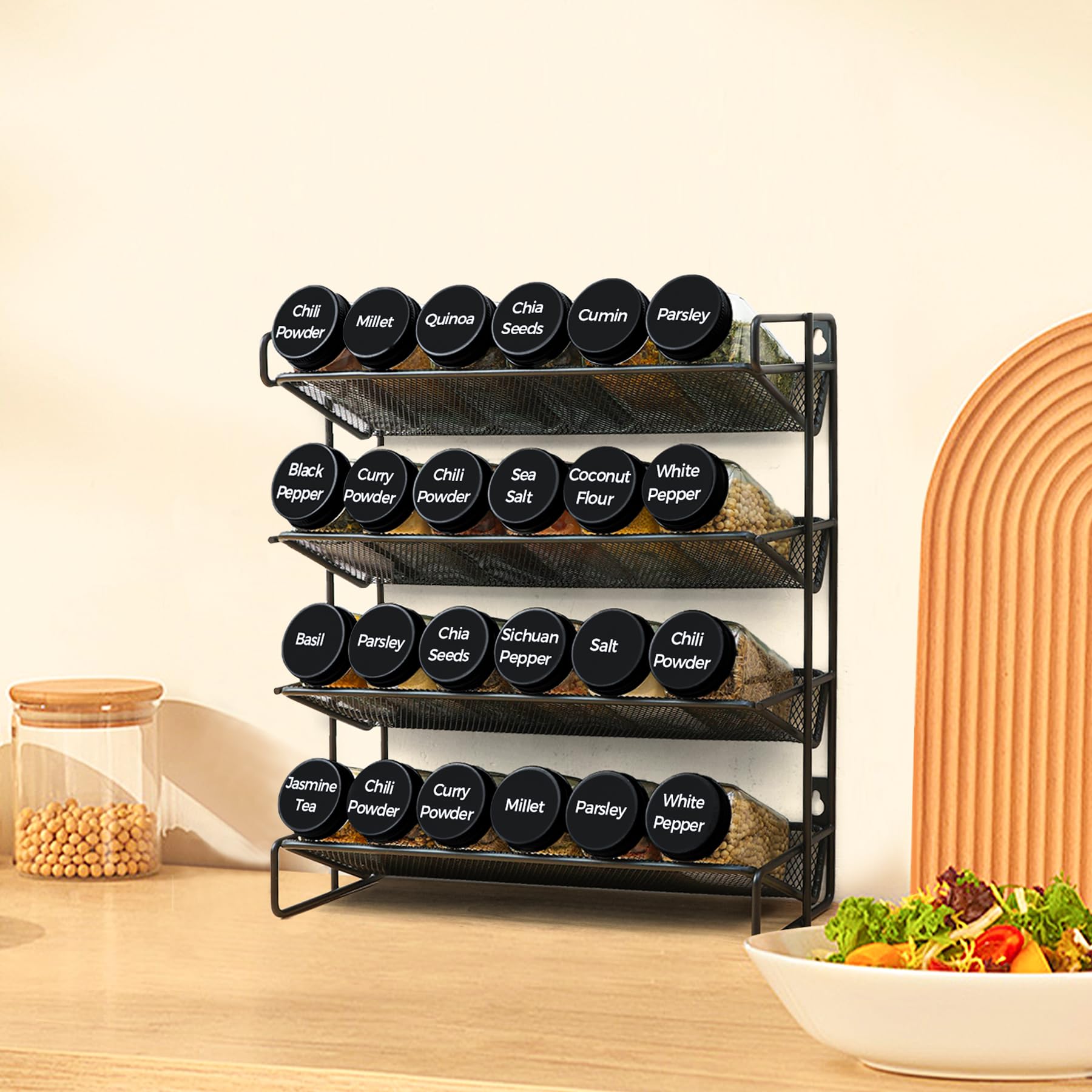 ComSaf square spice bottles add style while staying organized.
