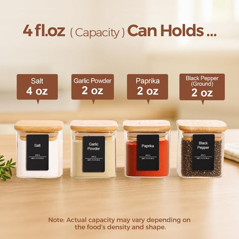 ComSaf square spice containers with lids maximize cabinet space and tidy presentation.