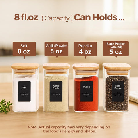 ComSaf square spice containers with lids offer efficient cabinet stacking