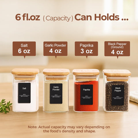 ComSaf square spice jars with airtight lids saved space and easy stacking