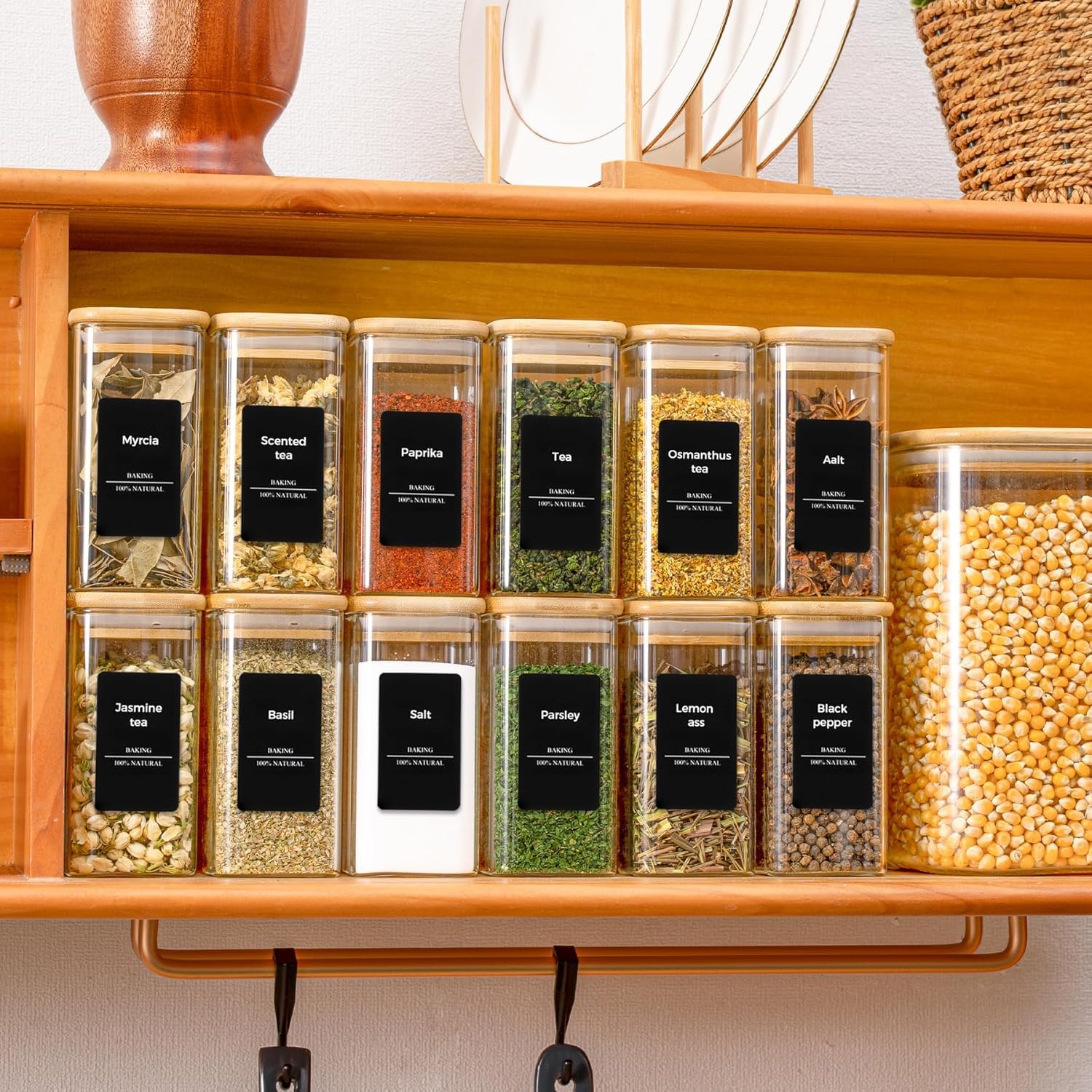 ComSaf square, stackable spice jars maximize cabinet space