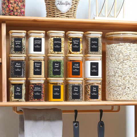 ComSaf stackable cabinet storage with square jars for efficient organization