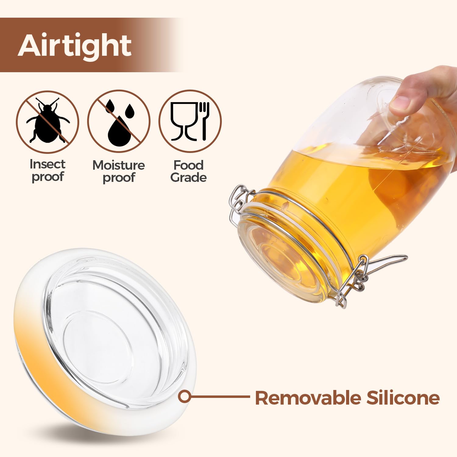 ComSaf stainless locking clamp keeps jars closed and fresh.