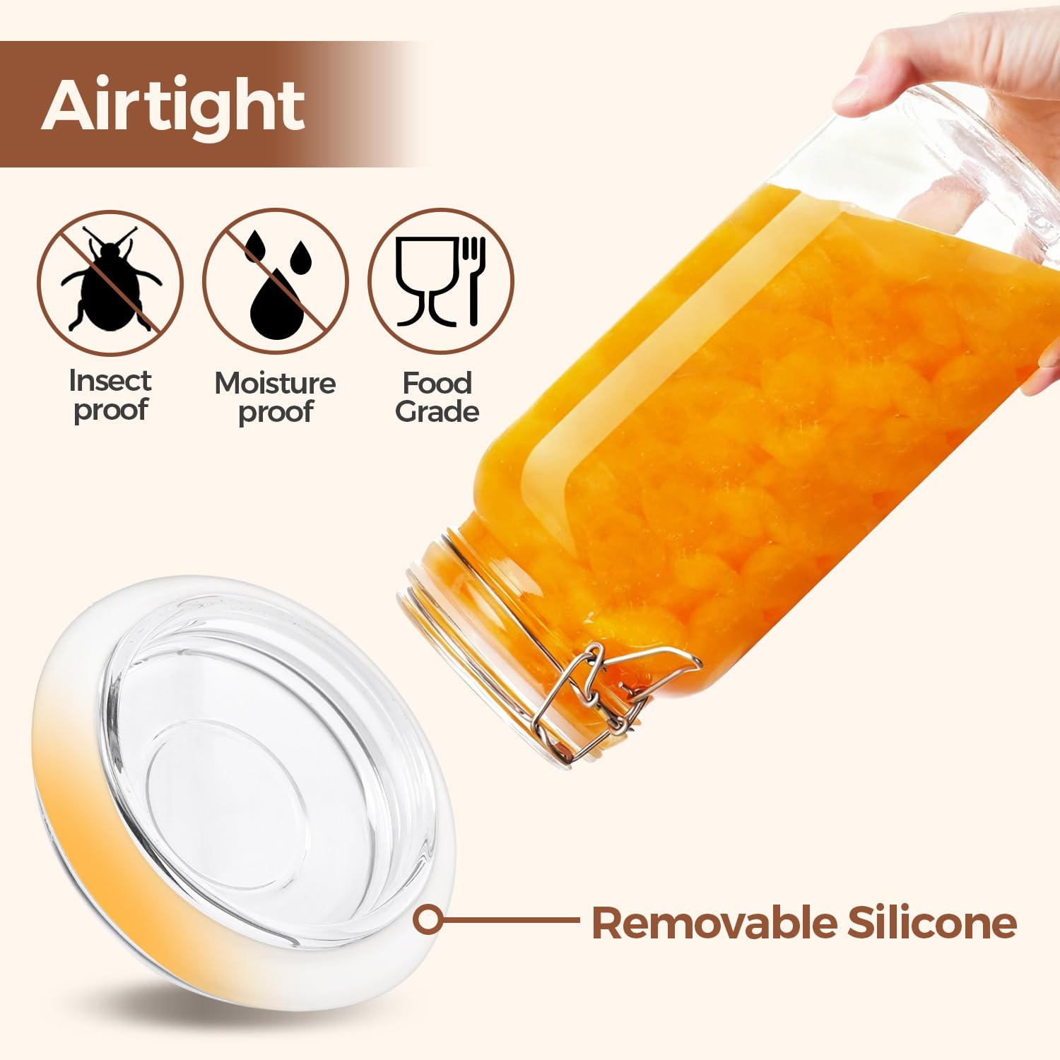 ComSaf jar featuring stainless steel wire locking clamp for secure sealing.