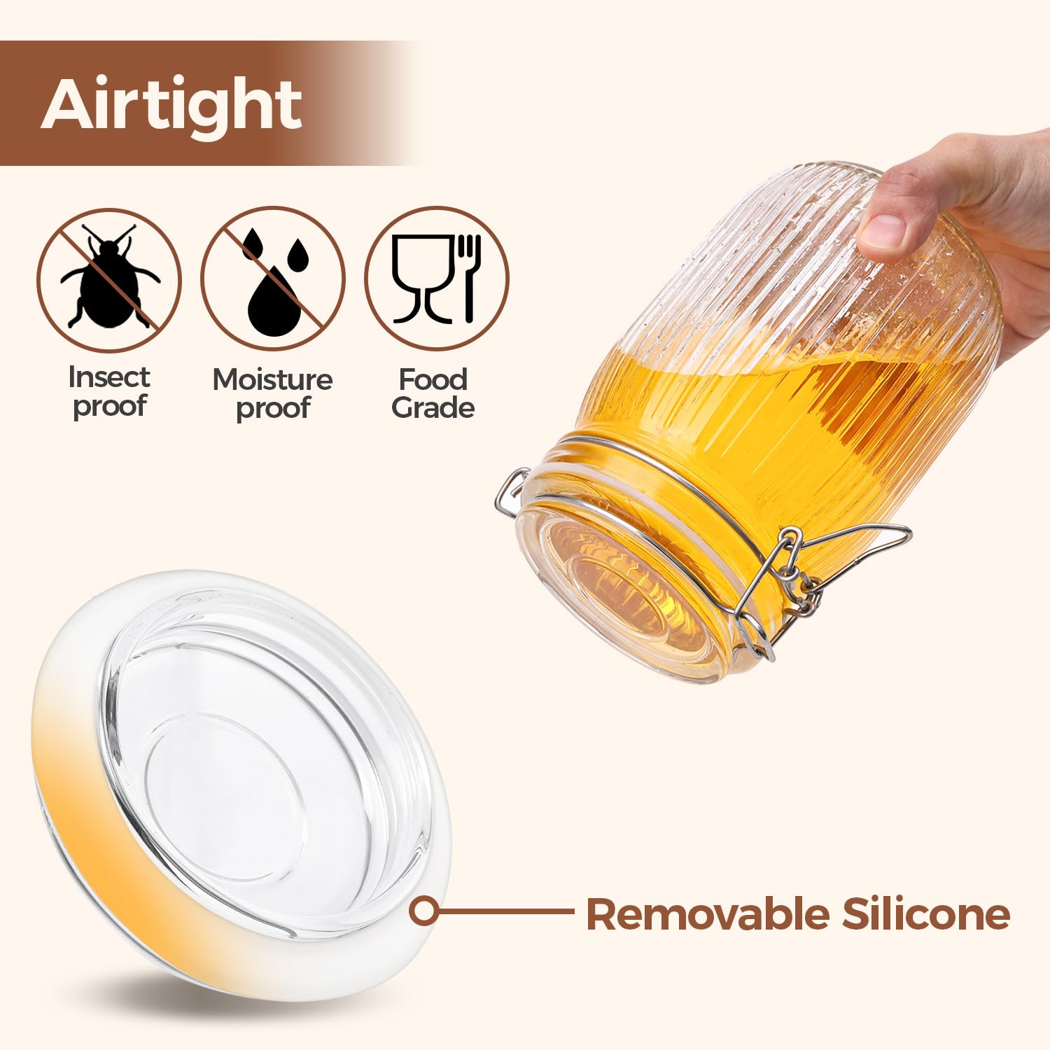 ComSaf striped clip fastening jar secures seal for snacks.