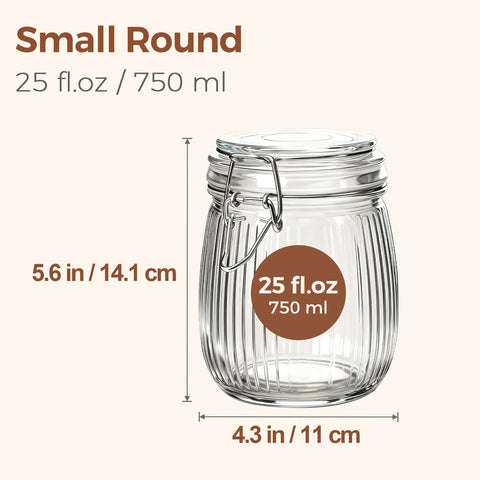 ComSaf striped clip lid glass jar demonstrates secure sealing for pantry organization.