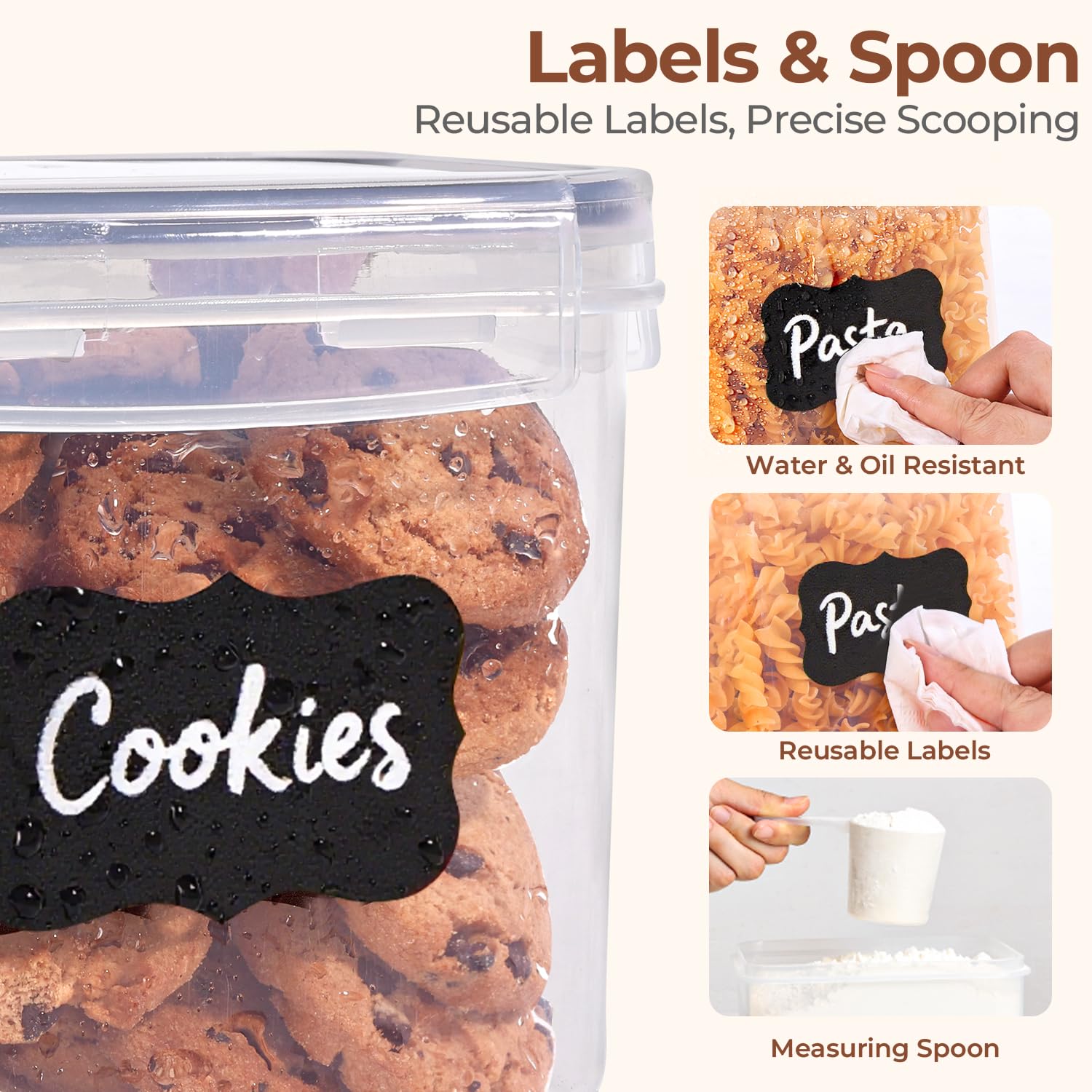 ComSaf tall spaghetti and cereal container maintains freshness and easy pouring.