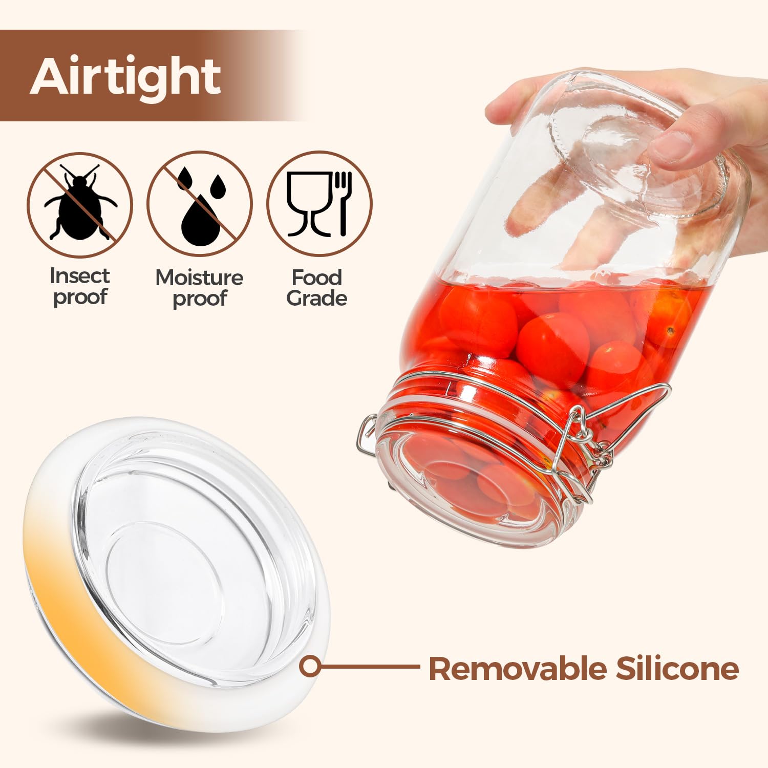 ComSaf wide-mouth clear glass jar simplifies filling and cleaning.