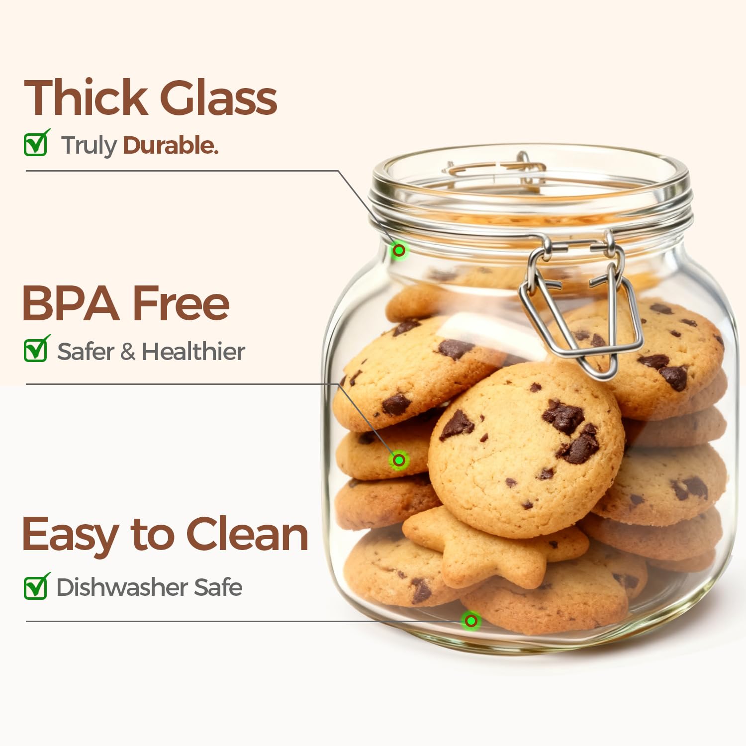 ComSaf wide-mouth glass jar enables easy filling and thorough cleaning