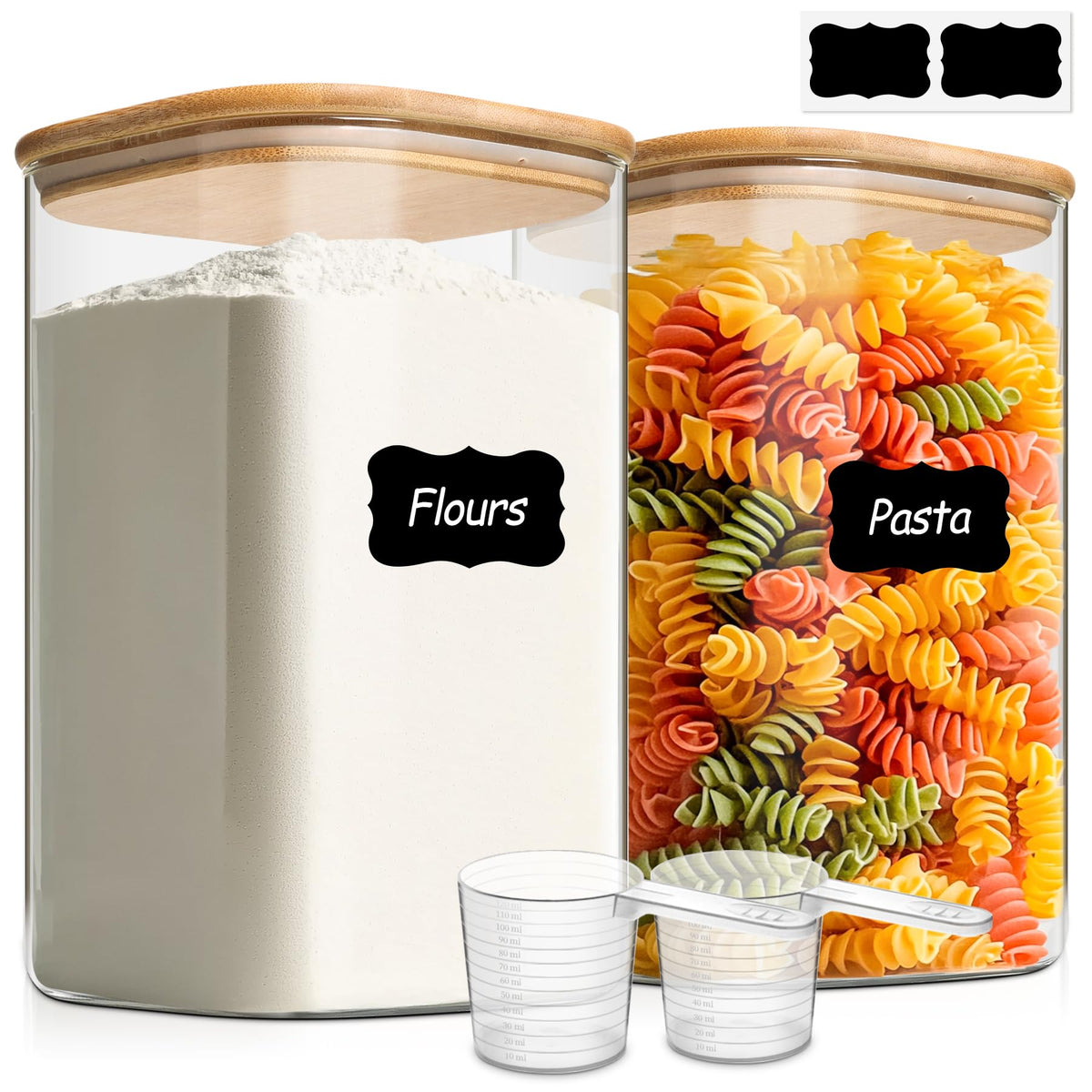 ComSaf wide-mouth glass jar for flour; easy access and quick scoops