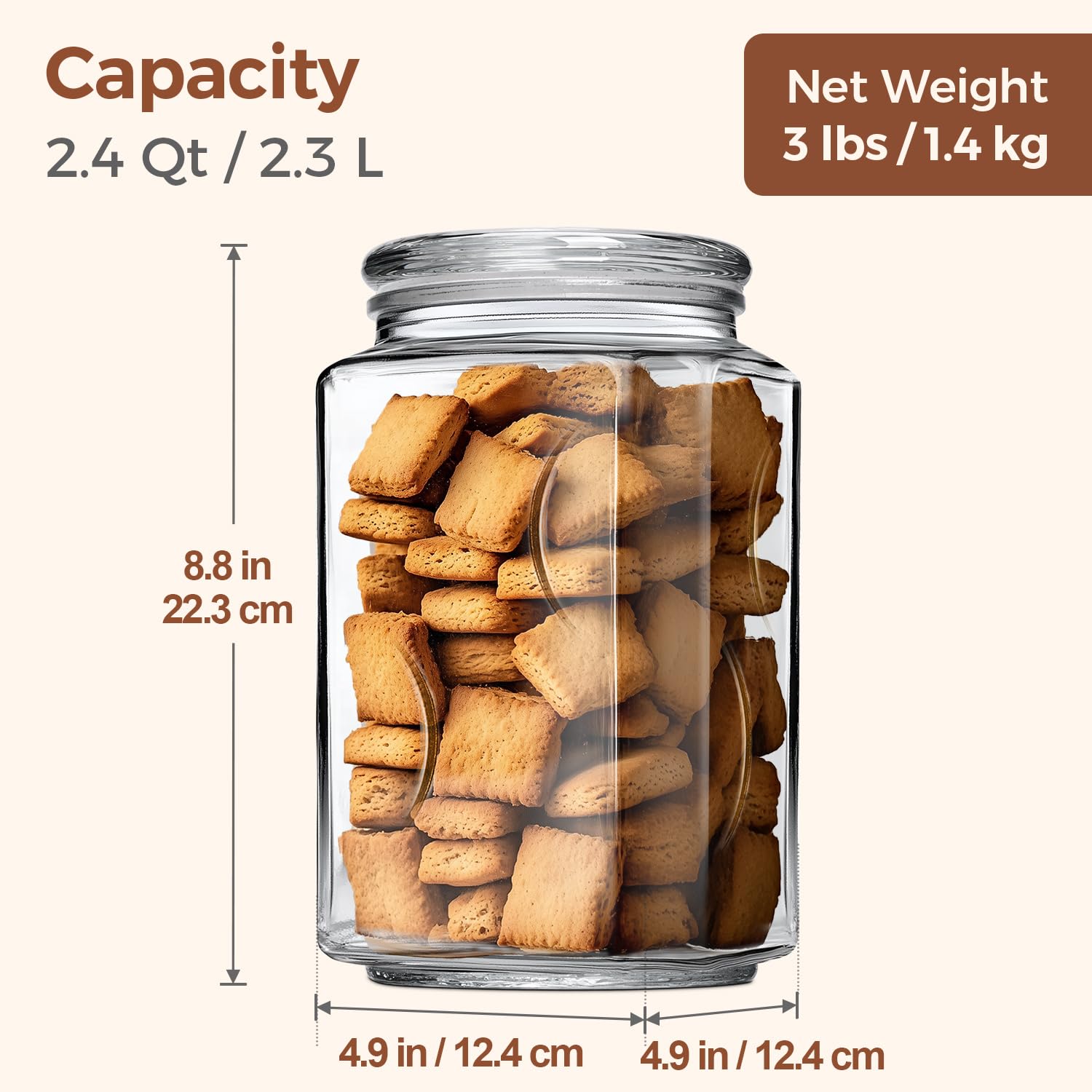 ComSaf wide-mouth glass storage jar allows easy scooping and measuring.