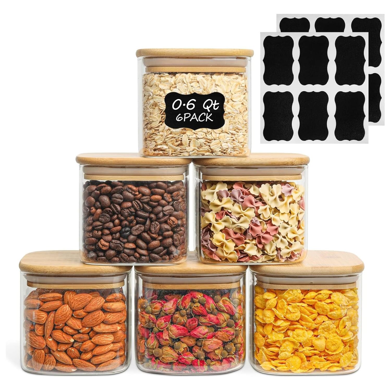 ComSaf 0.6 Qt glass storage jar with airtight lid for pantry organization and freshness.