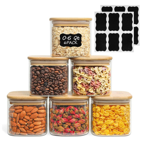 ComSaf 0.6 Qt glass storage jar with airtight lid for pantry organization and freshness.