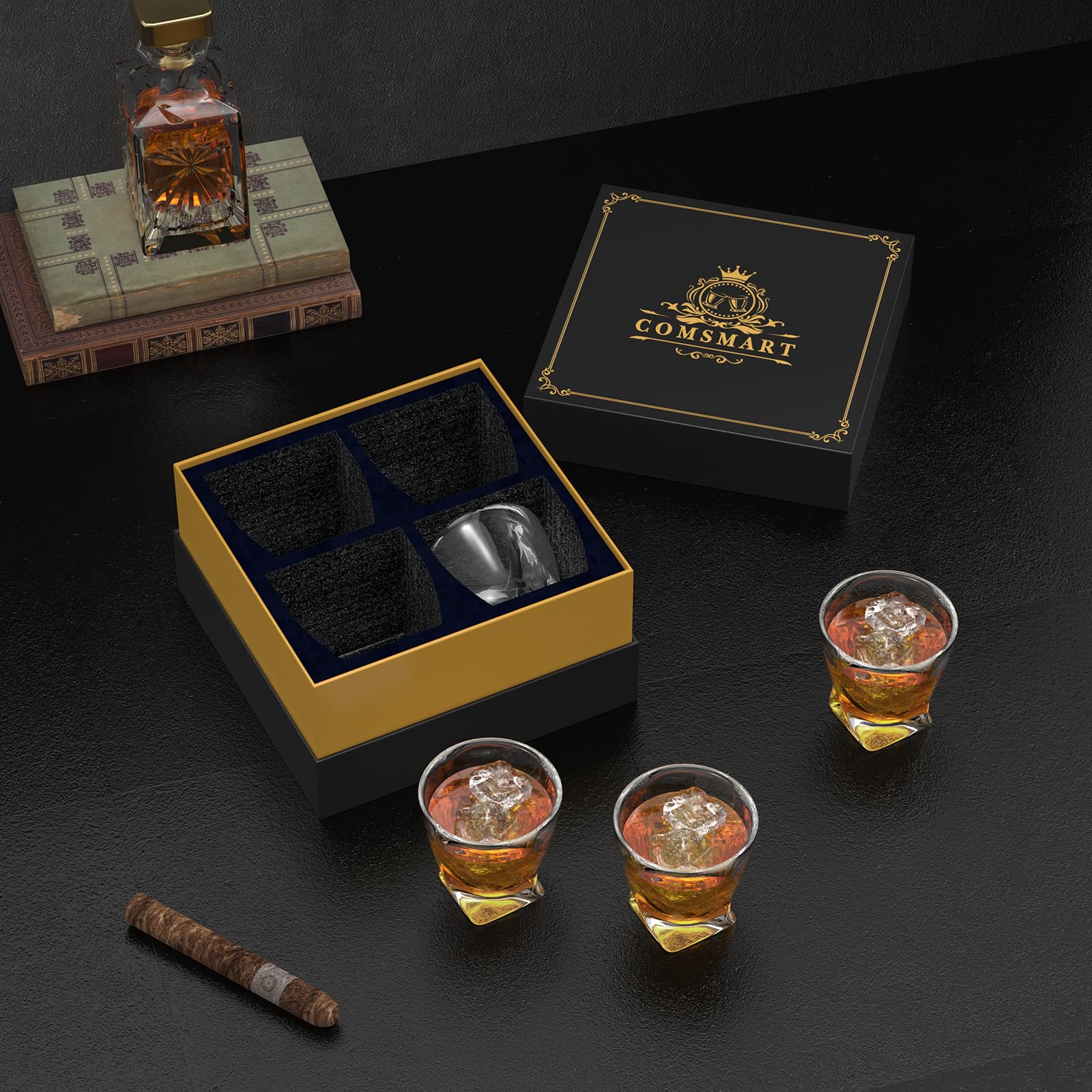Comsmart whiskey glass 10 oz capacity seen in full view for versatile drinks.