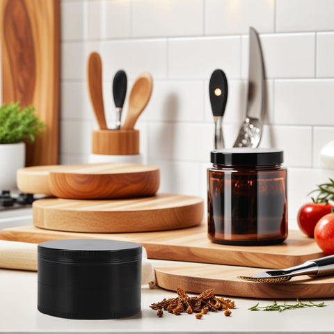 Comsuransly 3-inch spice grinder in use for quick herb crushing.
