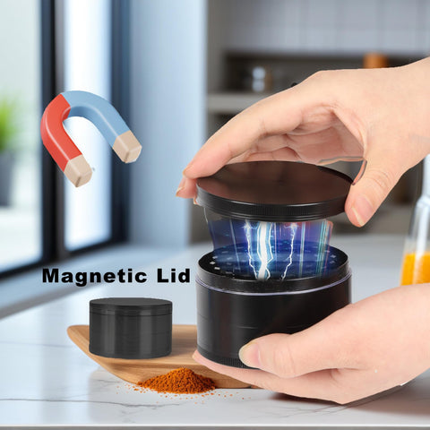 Comsuransly 3-inch spice grinder black interior shot shows compact grinding chamber.