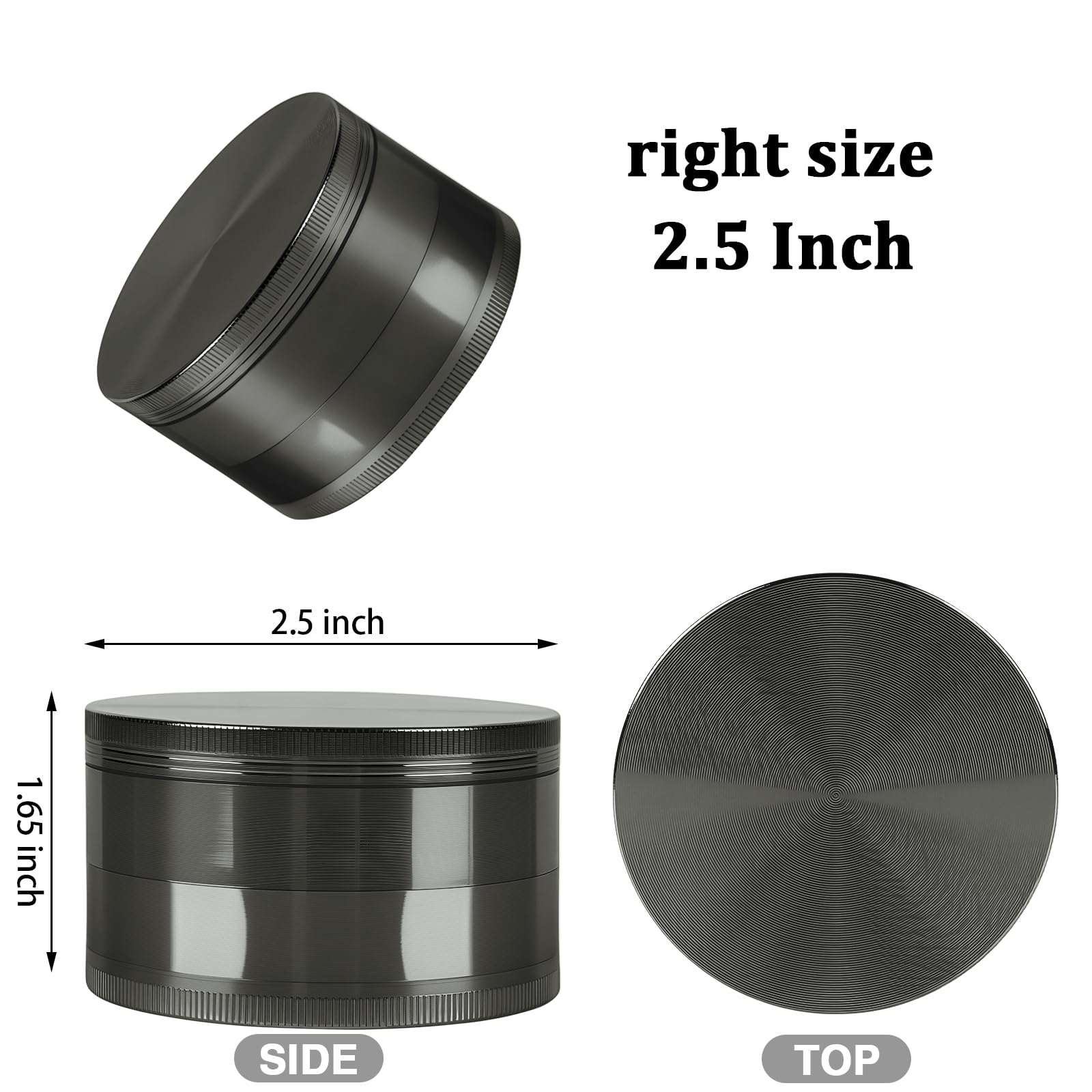 Comsuransly 2.5-inch gray spice grinder magnetic lid helps prevent spills during use.