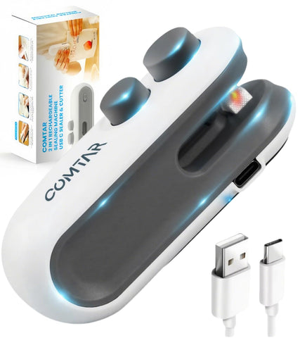 COMTAR Mini Bag Sealer showcases a compact design for space-saving storage and quick sealing.