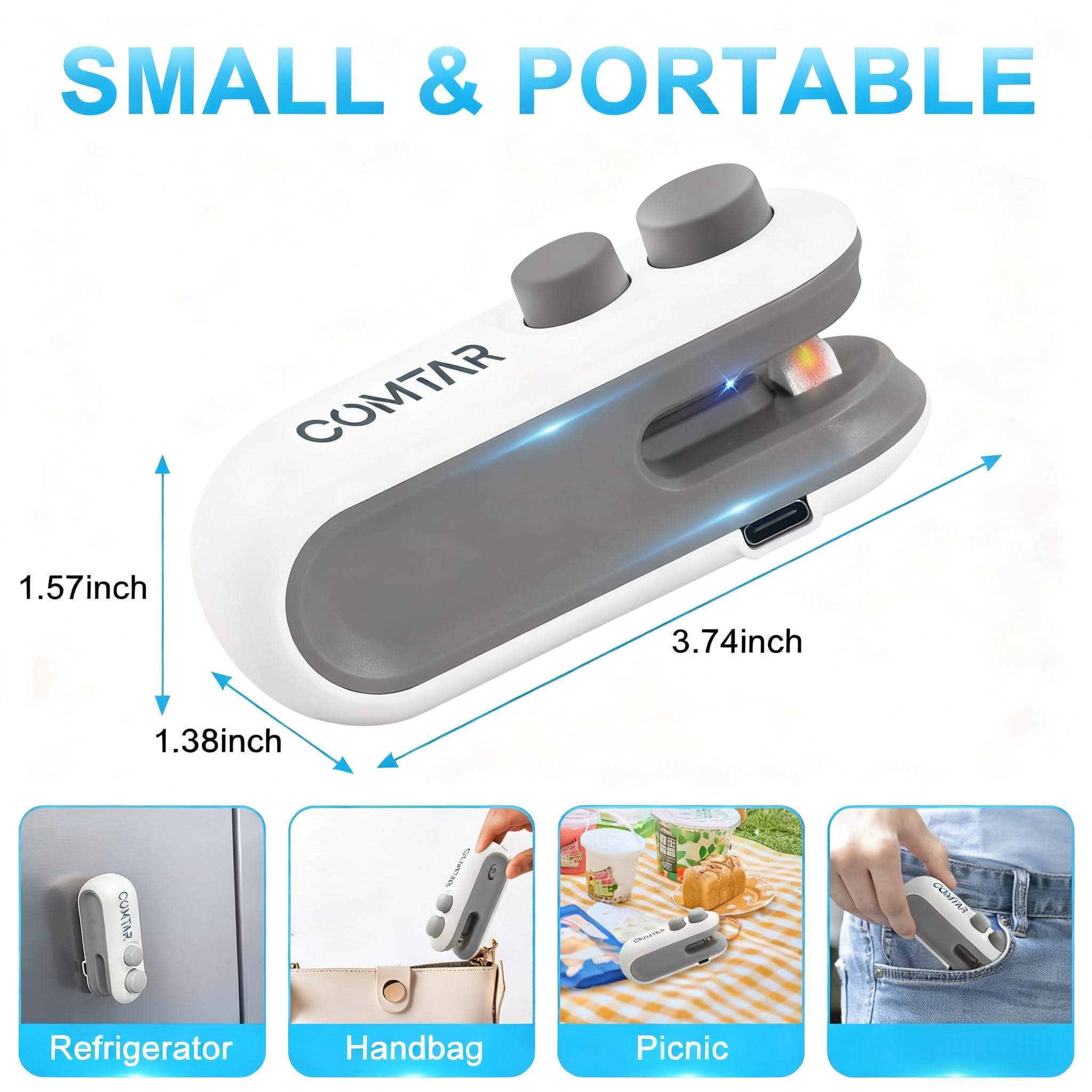 COMTAR Mini Bag Sealer cutting function helps you neatly trim bags on the go.