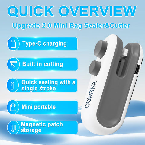 COMTAR Mini Bag Sealer heat sealing creates airtight closes for fresh leftovers.