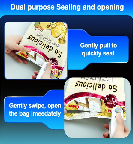 COMTAR Mini Bag Sealer magnet-friendly design sticks to fridge for easy access.