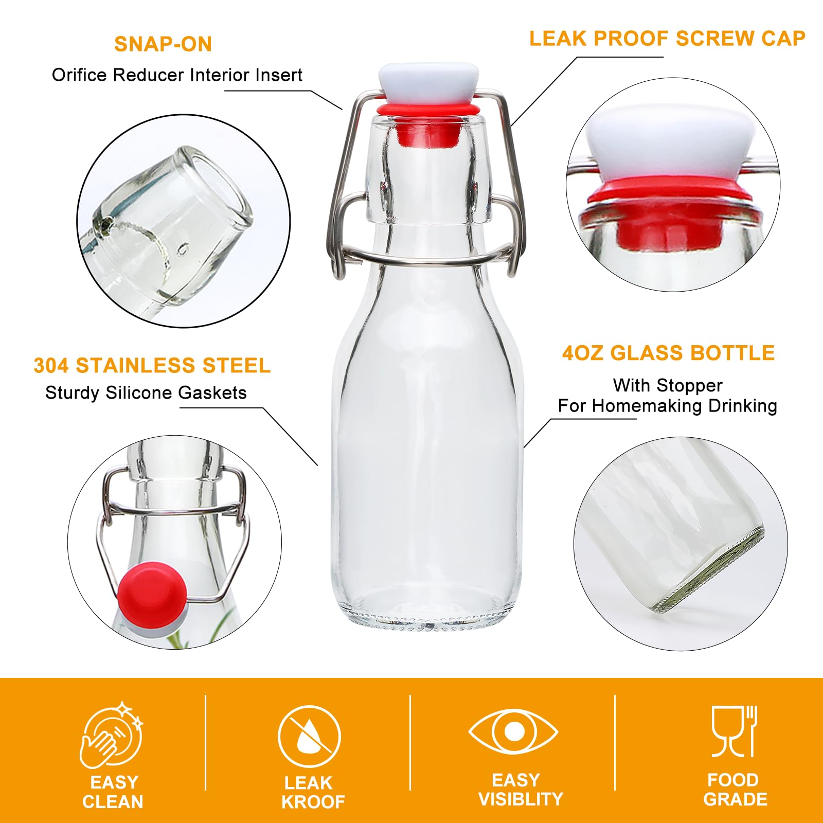 COMUDOT glass bottle with hinged lid for clear content visibility and freshness