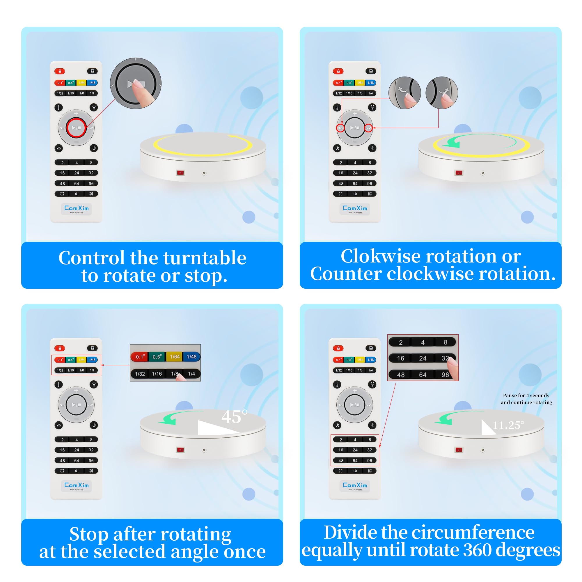 ComXim remote control unit for quick speed and mode adjustments.