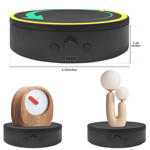 ComXim rotating display stand side view demonstrates balanced presentation and even lighting on products.