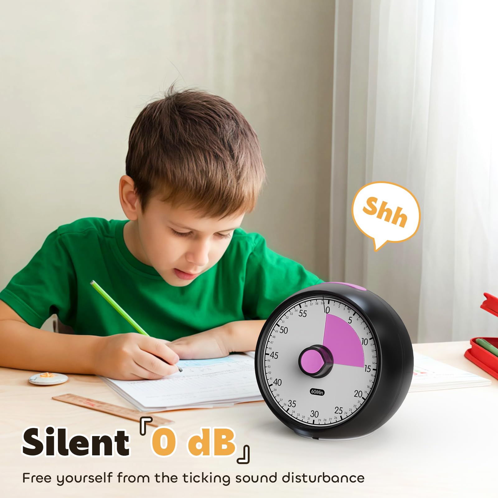 Conchstar Visual Timer 60min alarm modes showing customizable alerts for kid routines