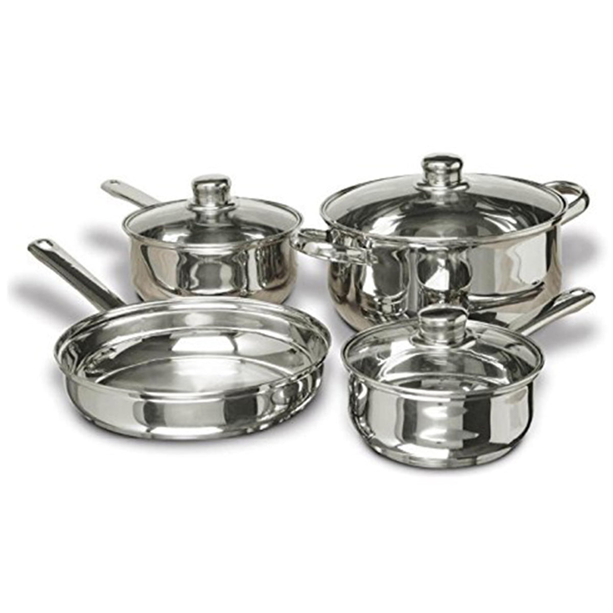 Concord Cookware 7-Piece front view highlights a polished stainless finish for durable everyday cooking.