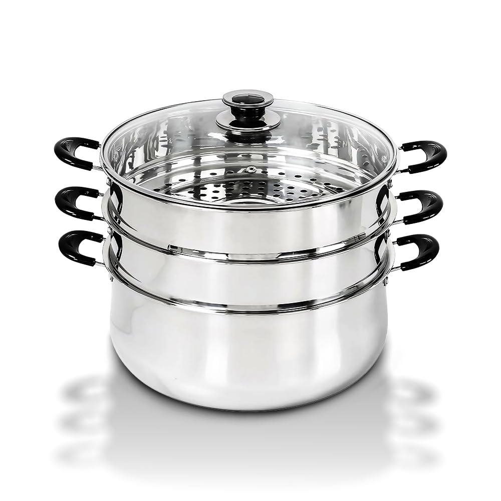 Concord 30 cm stainless steel 3 tier steamer pot with large capacity for family meals.