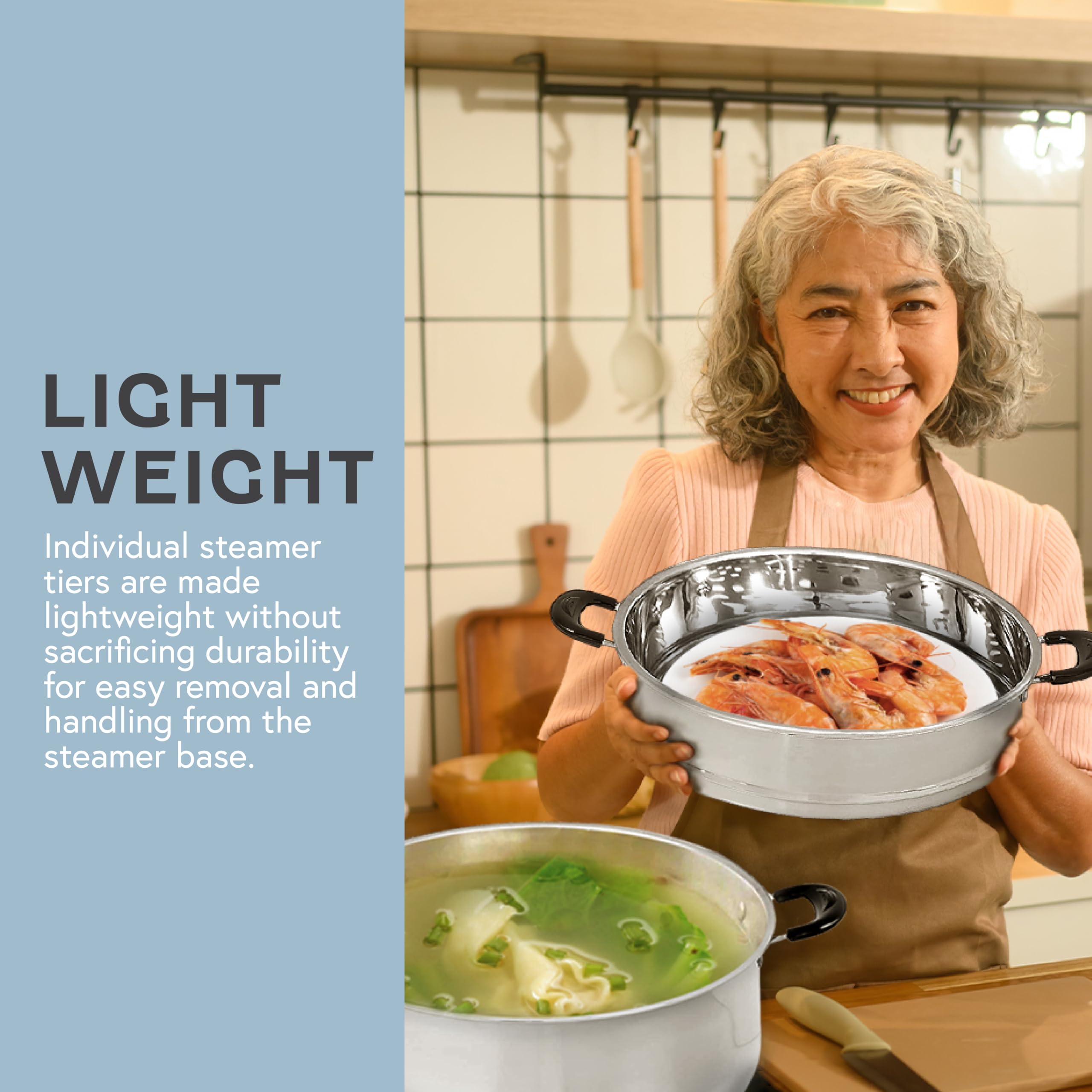 Concord steamer featuring stay cool handles for safe lifting.