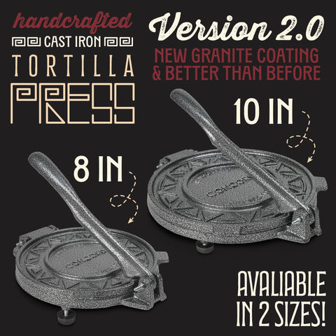 Concord tortilla press side view highlights sturdy construction for frequent home use