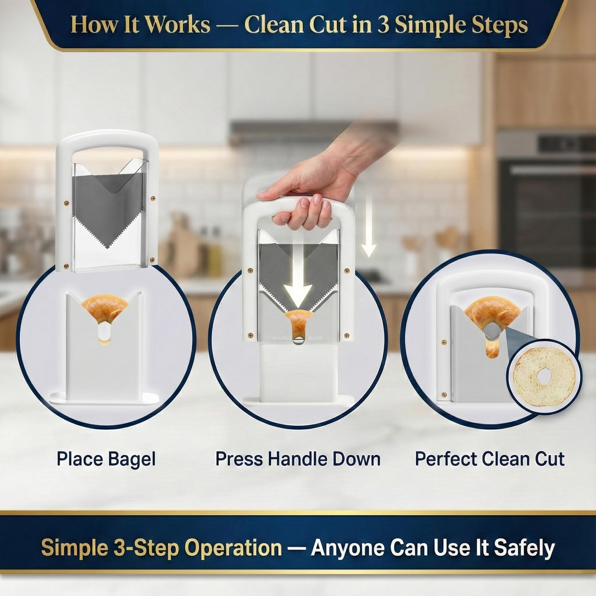 Concy bagel-slicer-compact-size fits small kitchens and cabinets.