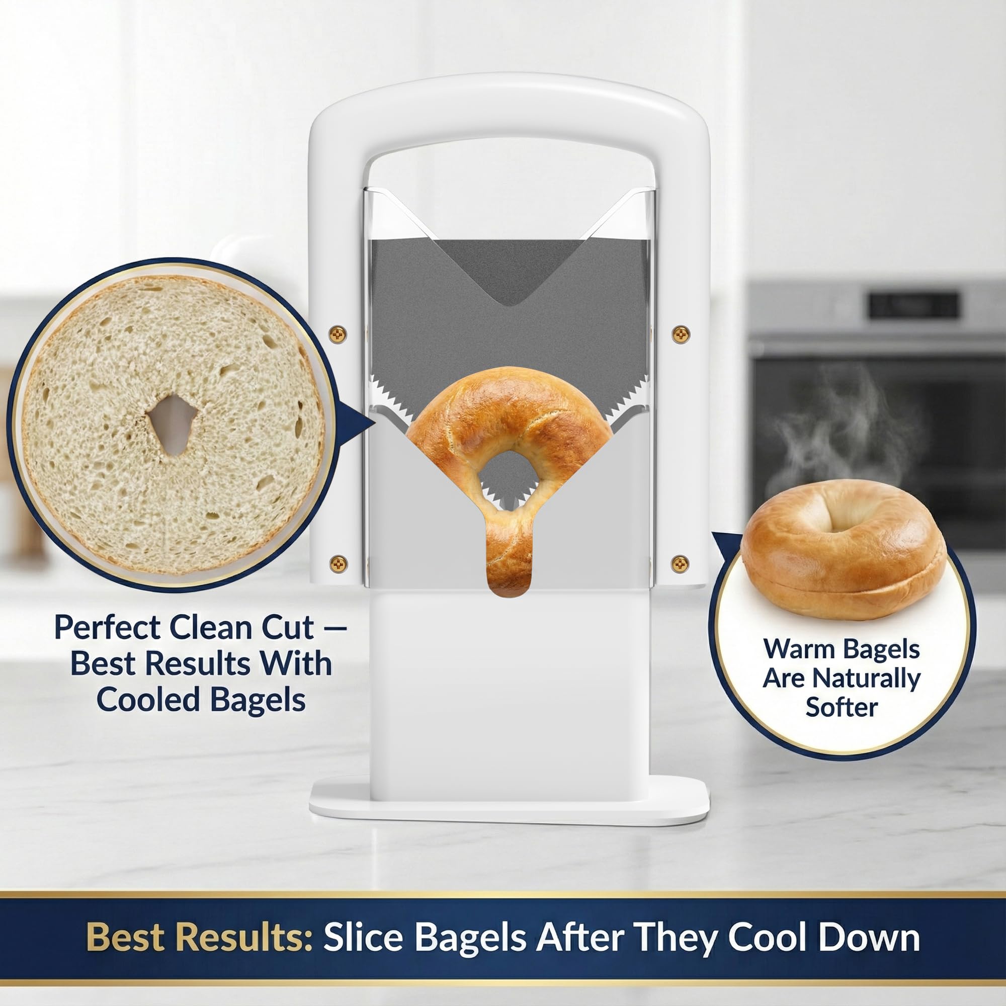 Concy bagel-slicer-handguard adds safety during every slice.