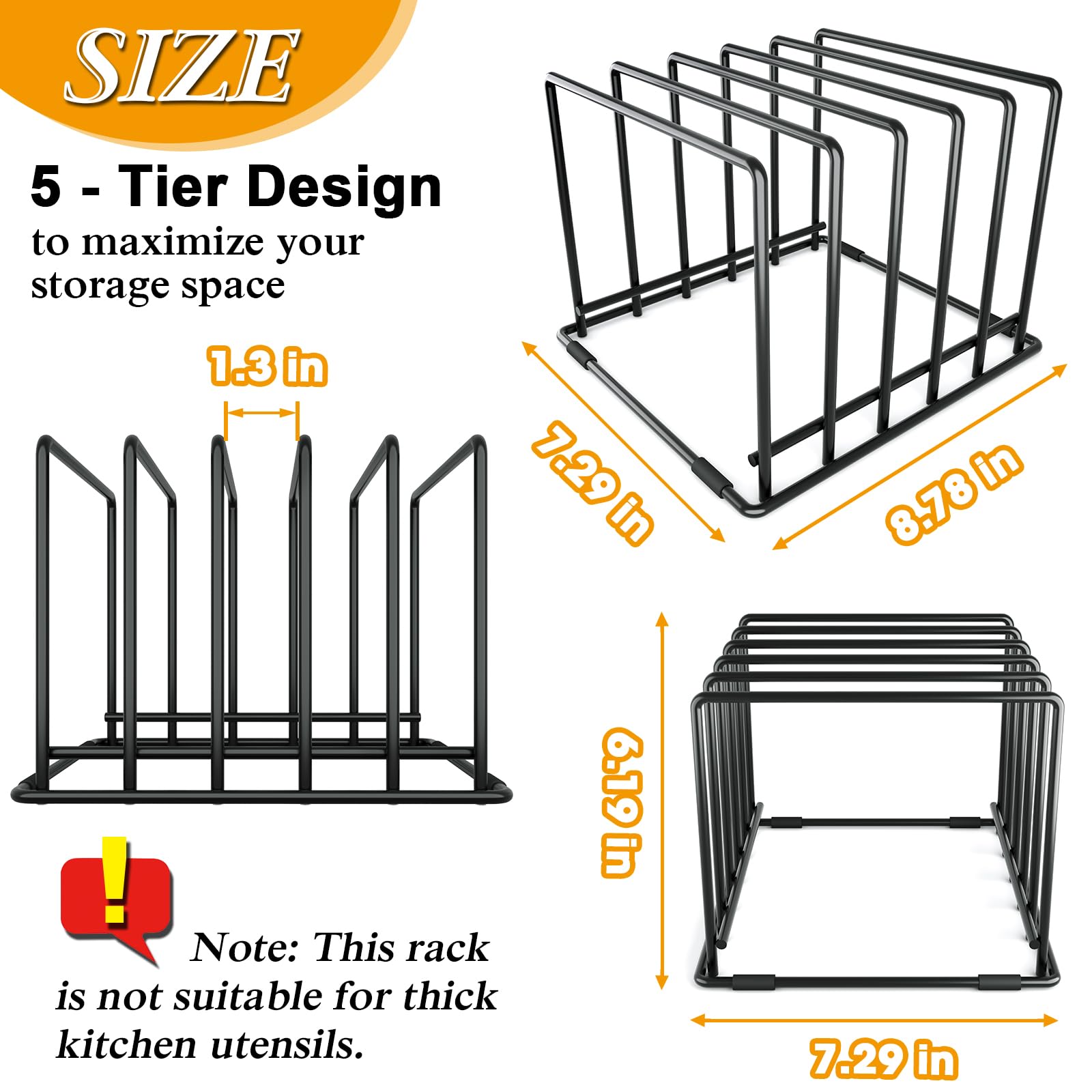 Coneyaro multi-purpose rack stores baking sheets, plates, and trays with a compact footprint.