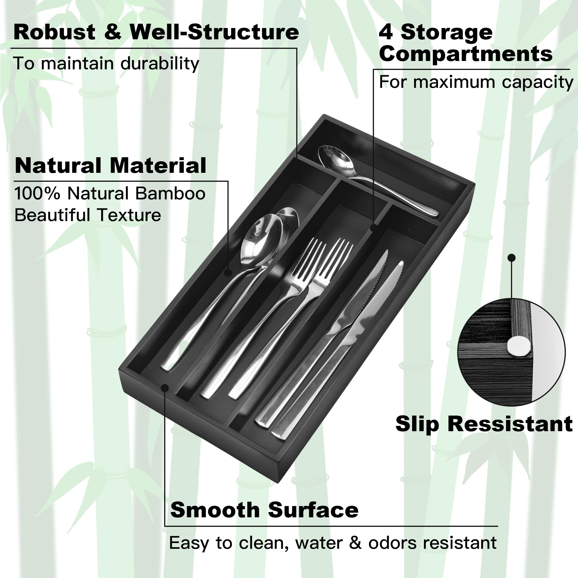 Conflech compact bamboo tray adds natural, durable storage in kitchen drawers.