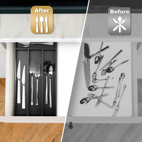 Conflech silverware tray keeps knife, spoon, and fork safely divided.