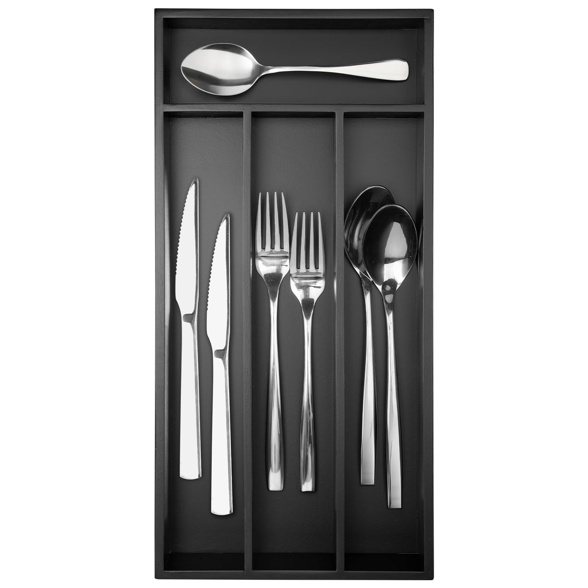 Conflech bamboo silverware drawer organizer with four slots keeps utensils neatly sorted.